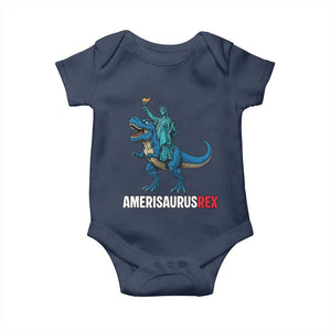 Patriotic Dinosaur Baby Onesie Funny Amerisaurus Rex Statue Of Liberty Dino TS12 Navy Print Your Wear