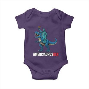 Patriotic Dinosaur Baby Onesie Funny Amerisaurus Rex Statue Of Liberty Dino TS12 Purple Print Your Wear
