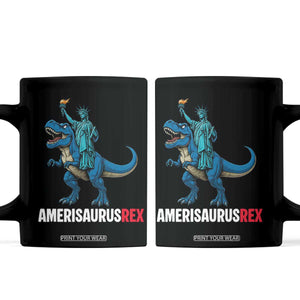 Patriotic Dinosaur Coffee Mug Funny Amerisaurus Rex Statue Of Liberty Dino TS12 Black Print Your Wear