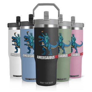 Patriotic Dinosaur Flip Straw Tumbler Funny Amerisaurus Rex Statue Of Liberty Dino TS12 Print Your Wear