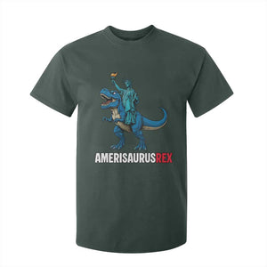 Patriotic Dinosaur T Shirt For Kid Funny Amerisaurus Rex Statue Of Liberty Dino TS12 Dark Forest Green Print Your Wear