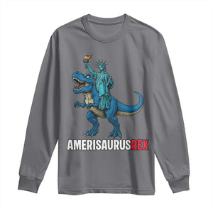 Patriotic Dinosaur Long Sleeve Shirt Funny Amerisaurus Rex Statue Of Liberty Dino TS12 Charcoal Print Your Wear
