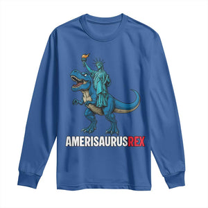 Patriotic Dinosaur Long Sleeve Shirt Funny Amerisaurus Rex Statue Of Liberty Dino TS12 Royal Blue Print Your Wear