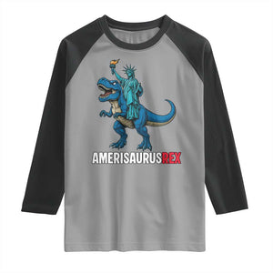 Patriotic Dinosaur Raglan Shirt Funny Amerisaurus Rex Statue Of Liberty Dino TS12 Sport Gray Black Print Your Wear