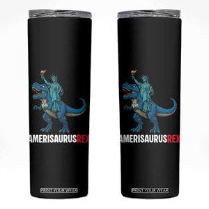 Patriotic Dinosaur Skinny Tumbler Funny Amerisaurus Rex Statue Of Liberty Dino TS12 Black Print Your Wear