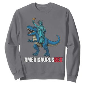 Patriotic Dinosaur Sweatshirt Funny Amerisaurus Rex Statue Of Liberty Dino TS12 Charcoal Print Your Wear