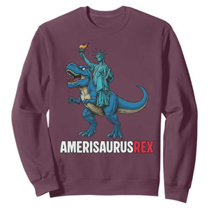 Patriotic Dinosaur Sweatshirt Funny Amerisaurus Rex Statue Of Liberty Dino TS12 Maroon Print Your Wear