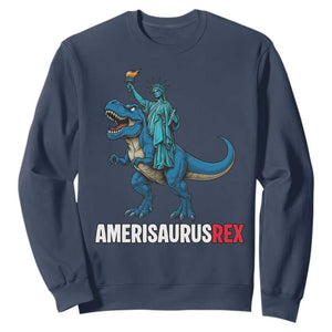 Patriotic Dinosaur Sweatshirt Funny Amerisaurus Rex Statue Of Liberty Dino TS12 Navy Print Your Wear
