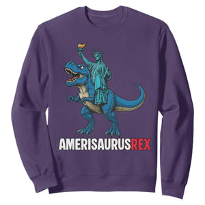 Patriotic Dinosaur Sweatshirt Funny Amerisaurus Rex Statue Of Liberty Dino TS12 Purple Print Your Wear