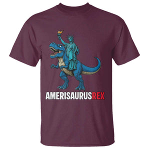 Patriotic Dinosaur T Shirt Funny Amerisaurus Rex Statue Of Liberty Dino TS12 Maroon Print Your Wear
