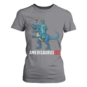 Patriotic Dinosaur T Shirt For Women Funny Amerisaurus Rex Statue Of Liberty Dino TS12 Charcoal Print Your Wear