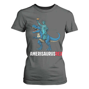 Patriotic Dinosaur T Shirt For Women Funny Amerisaurus Rex Statue Of Liberty Dino TS12 Dark Heather Print Your Wear
