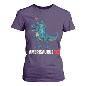 Patriotic Dinosaur T Shirt For Women Funny Amerisaurus Rex Statue Of Liberty Dino TS12 Purple Print Your Wear