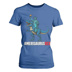 Patriotic Dinosaur T Shirt For Women Funny Amerisaurus Rex Statue Of Liberty Dino TS12 Royal Blue Print Your Wear