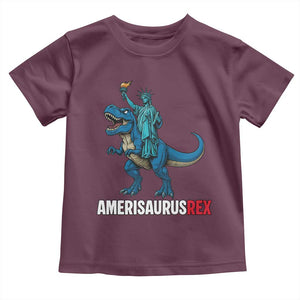 Patriotic Dinosaur Toddler T Shirt Funny Amerisaurus Rex Statue Of Liberty Dino TS12 Maroon Print Your Wear