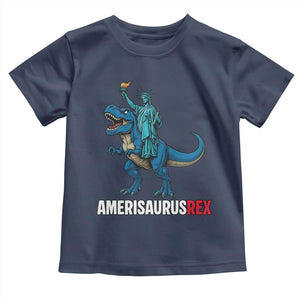 Patriotic Dinosaur Toddler T Shirt Funny Amerisaurus Rex Statue Of Liberty Dino TS12 Navy Print Your Wear