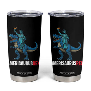 Patriotic Dinosaur Tumbler Cup Funny Amerisaurus Rex Statue Of Liberty Dino TS12 Black Print Your Wear