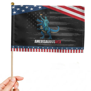 Patriotic Dinosaur Patriotic Handheld Flag Funny Amerisaurus Rex Statue Of Liberty Dino TS12 Distressed 8.2" × 5.5" Black Blue Print Your Wear