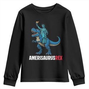 Patriotic Dinosaur Youth Sweatshirt Funny Amerisaurus Rex Statue Of Liberty Dino TS12 Black Print Your Wear