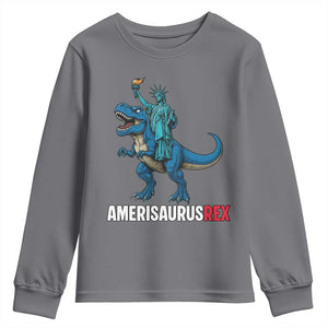 Patriotic Dinosaur Youth Sweatshirt Funny Amerisaurus Rex Statue Of Liberty Dino TS12 Charcoal Print Your Wear