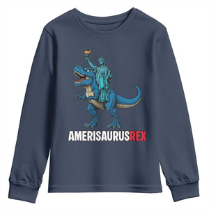 Patriotic Dinosaur Youth Sweatshirt Funny Amerisaurus Rex Statue Of Liberty Dino TS12 Navy Print Your Wear