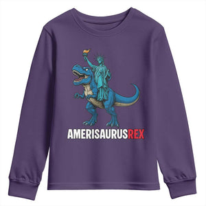 Patriotic Dinosaur Youth Sweatshirt Funny Amerisaurus Rex Statue Of Liberty Dino TS12 Purple Print Your Wear