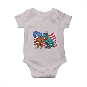 Funny Patriotic Baby Onesie Bigfoot Walking Dinosaur With USA Flag TS12 Ice Gray Print Your Wear
