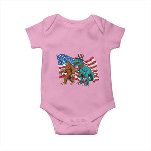 Funny Patriotic Baby Onesie Bigfoot Walking Dinosaur With USA Flag TS12 Light Pink Print Your Wear