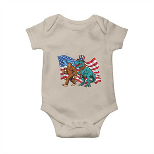 Funny Patriotic Baby Onesie Bigfoot Walking Dinosaur With USA Flag TS12 Sand Print Your Wear