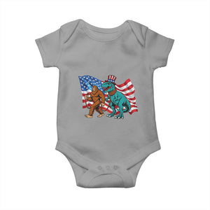 Funny Patriotic Baby Onesie Bigfoot Walking Dinosaur With USA Flag TS12 Sport Gray Print Your Wear