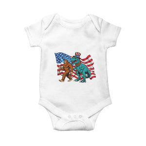 Funny Patriotic Baby Onesie Bigfoot Walking Dinosaur With USA Flag TS12 White Print Your Wear