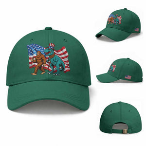 Funny Patriotic Baseball Cap Bigfoot Walking Dinosaur With USA Flag TS12 Baseball Cap Universal Fit Irish Green Print Your Wear