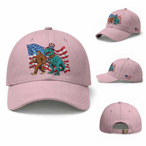 Funny Patriotic Baseball Cap Bigfoot Walking Dinosaur With USA Flag TS12 Baseball Cap Universal Fit Light Pink Print Your Wear