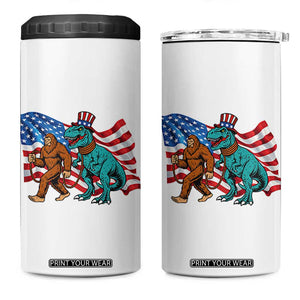 Funny Patriotic 4 in 1 Can Cooler Tumbler Bigfoot Walking Dinosaur With USA Flag TS12 One Size: 16 oz White Print Your Wear