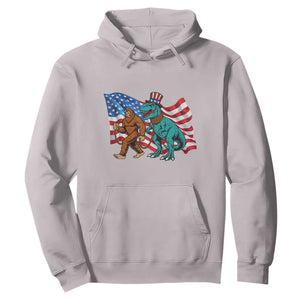 Funny Patriotic Hoodie Bigfoot Walking Dinosaur With USA Flag TS12 Ice Gray Print Your Wear
