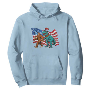 Funny Patriotic Hoodie Bigfoot Walking Dinosaur With USA Flag TS12 Light Blue Print Your Wear