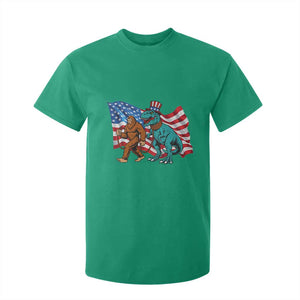Funny Patriotic T Shirt For Kid Bigfoot Walking Dinosaur With USA Flag TS12 Irish Green Print Your Wear
