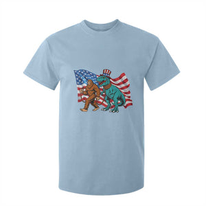 Funny Patriotic T Shirt For Kid Bigfoot Walking Dinosaur With USA Flag TS12 Light Blue Print Your Wear