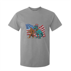 Funny Patriotic T Shirt For Kid Bigfoot Walking Dinosaur With USA Flag TS12 Sport Gray Print Your Wear