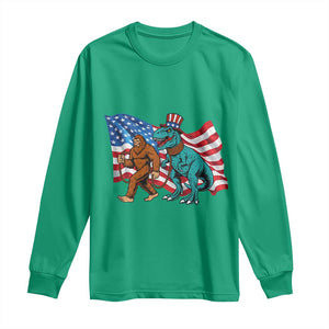Funny Patriotic Long Sleeve Shirt Bigfoot Walking Dinosaur With USA Flag TS12 Irish Green Print Your Wear