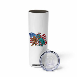 Funny Patriotic Skinny Tumbler Bigfoot Walking Dinosaur With USA Flag TS12 Print Your Wear