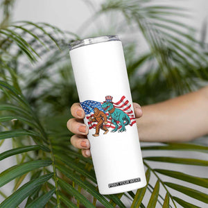 Funny Patriotic Skinny Tumbler Bigfoot Walking Dinosaur With USA Flag TS12 Print Your Wear
