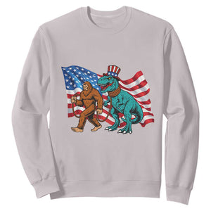 Funny Patriotic Sweatshirt Bigfoot Walking Dinosaur With USA Flag TS12 Ice Gray Print Your Wear