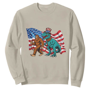 Funny Patriotic Sweatshirt Bigfoot Walking Dinosaur With USA Flag TS12 Sand Print Your Wear