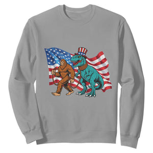 Funny Patriotic Sweatshirt Bigfoot Walking Dinosaur With USA Flag TS12 Sport Gray Print Your Wear