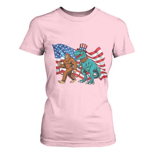 Funny Patriotic T Shirt For Women Bigfoot Walking Dinosaur With USA Flag TS12 Light Pink Print Your Wear