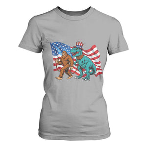 Funny Patriotic T Shirt For Women Bigfoot Walking Dinosaur With USA Flag TS12 Sport Gray Print Your Wear