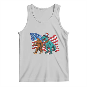Funny Patriotic Tank Top Bigfoot Walking Dinosaur With USA Flag TS12 Ash Print Your Wear