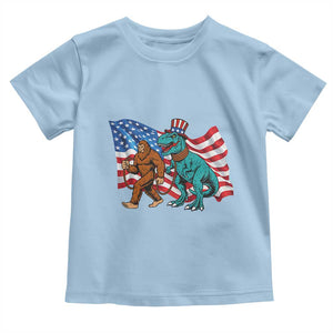 Funny Patriotic Toddler T Shirt Bigfoot Walking Dinosaur With USA Flag TS12 Light Blue Print Your Wear