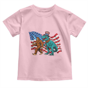 Funny Patriotic Toddler T Shirt Bigfoot Walking Dinosaur With USA Flag TS12 Light Pink Print Your Wear